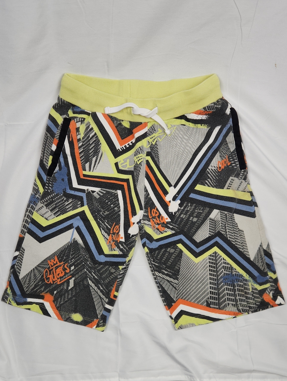 Guess Youth Size 12 Uni-Gender Graphic Zigzag Urban Print Drawstring Shorts
